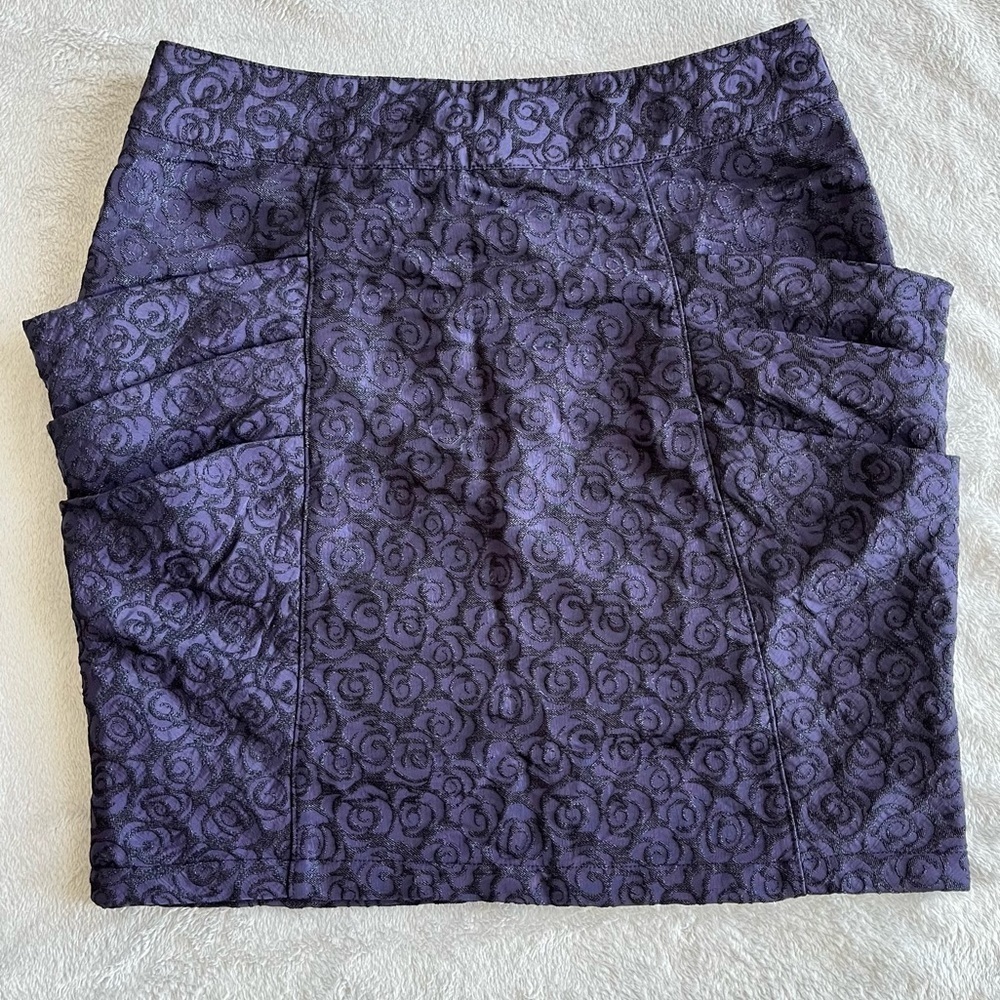 TULLE dark Blue Pencil Skirt with rose Embroidered Pattern Size S